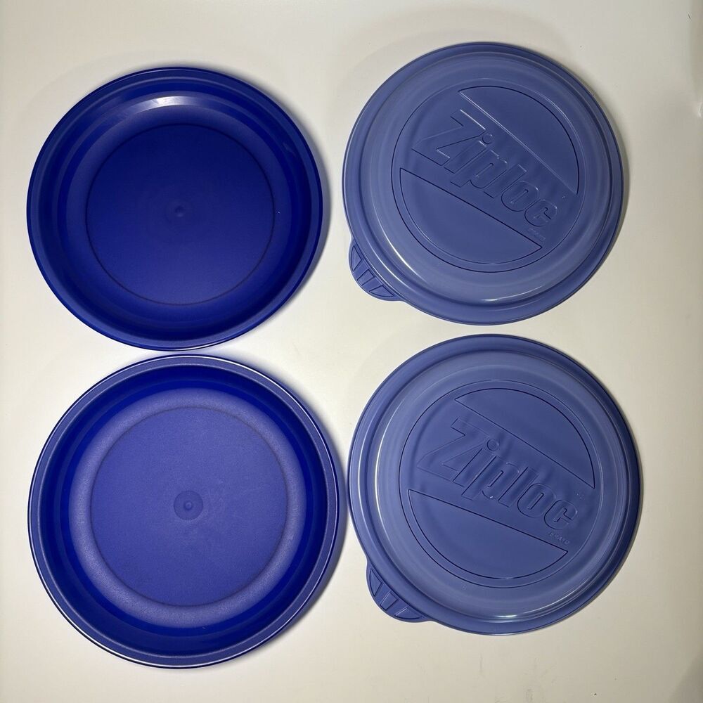Ziploc TableTops 2 Pack Dinner Plates with Snap 'n Seal Lids NEW Blue